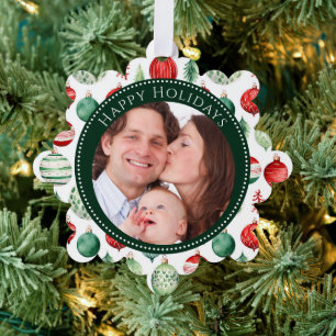 Happy Holidays Festive Family Foto Ornament Karte
