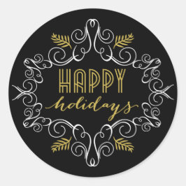 Happy Holidays Festive Foliage Weihnachten Runder Aufkleber