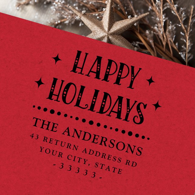 Happy Holidays festive font return address Gummistempel (Happy Holidays festive font return address Rubber Stamp)