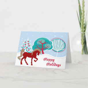 Happy Holidays Festive Horse Snowy Weihnachten