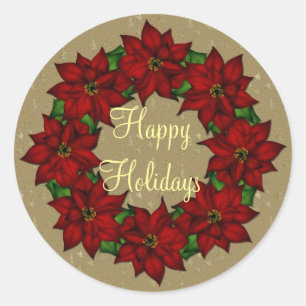 Happy Holidays - Festive Poinsettia Design Runder Aufkleber