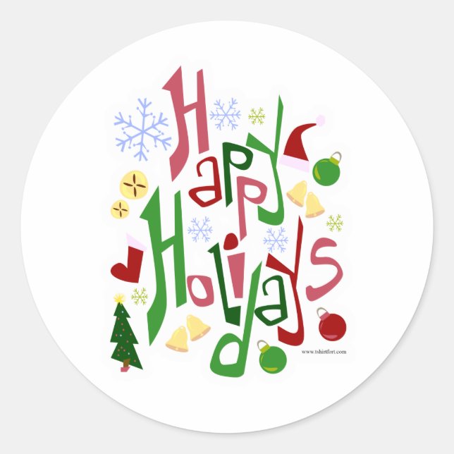 Happy Holidays Festive Style Runder Aufkleber (Vorderseite)