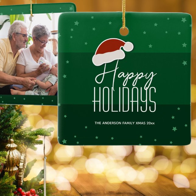 Happy Holidays Festive Typografy Family Foto Keramikornament (Von Creator hochgeladen)