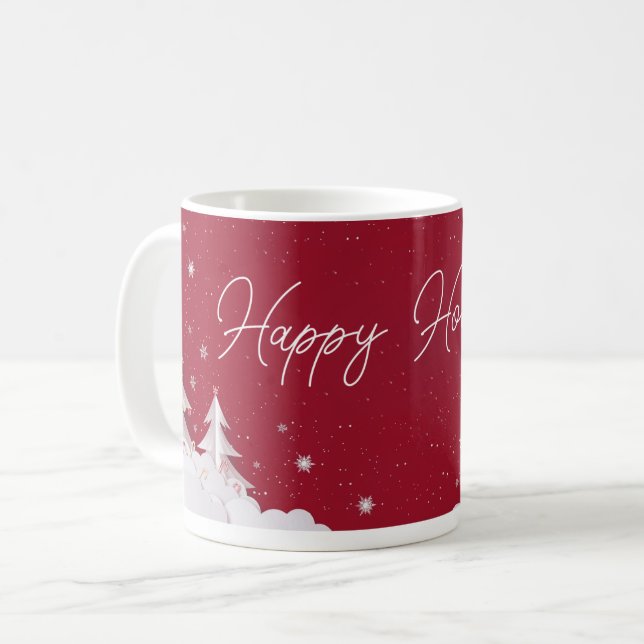 Happy Holidays – Festive Winter Ruby Red Mug Kaffeetasse (Vorderseite Links)