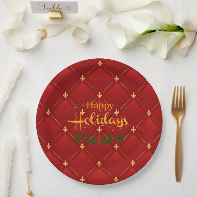 Happy Holidays, festliche Rot und Gold, Pappteller (Hochzeit)