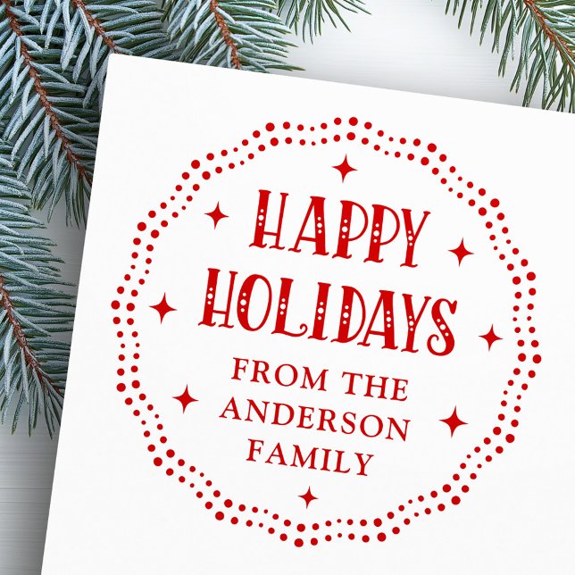 Happy Holidays festlicher Schriftart Dot border re Gummistempel (Happy Holidays festive font dot border red Rubber Stamp)