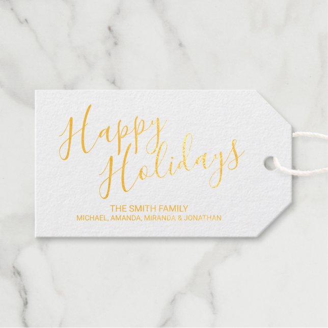'Happy Holidays' festliches Gold Geschenkanhänger (Vorderseite (Horizontal))