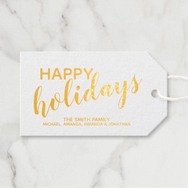 'Happy Holidays' festliches Gold Geschenkanhänger (Vorderseite (Horizontal))