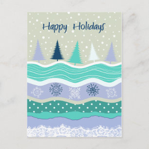 Happy Holidays Fir Trees Snowflakes Scrapbooking Feiertagspostkarte