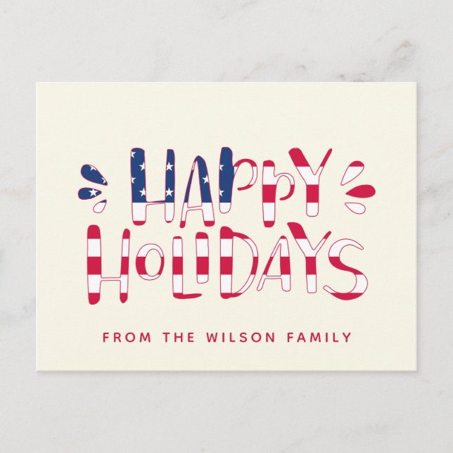 Happy Holidays - Flag Typografy aus den USA - Weih Postkarte (Vorderseite)
