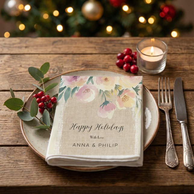 Happy holidays floral watercolor holiday  serviette (Von Creator hochgeladen)