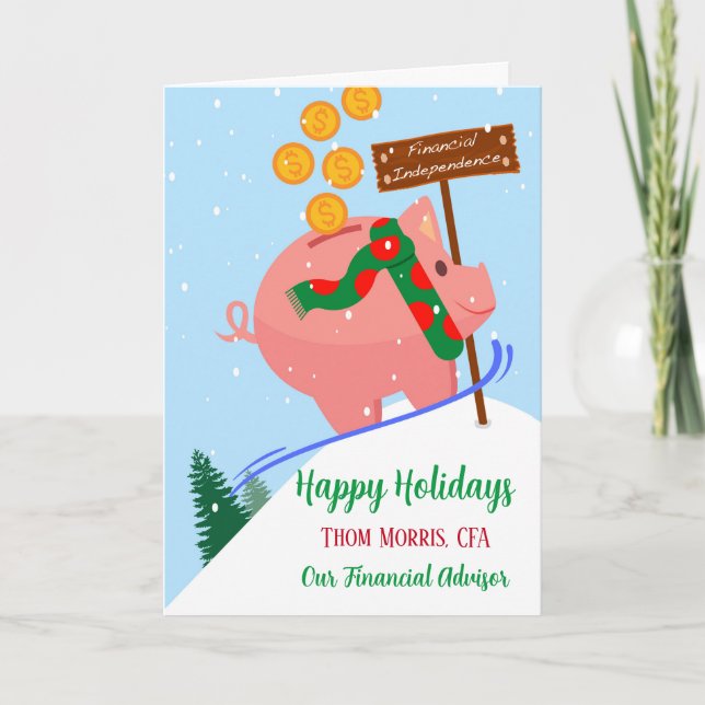Happy Holidays for Financial Advisor Piggy Bank Karte (Vorderseite)