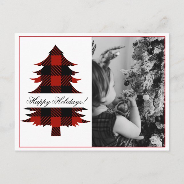 Happy Holidays Foto Buffalo Karierte Postkarte (Vorderseite)