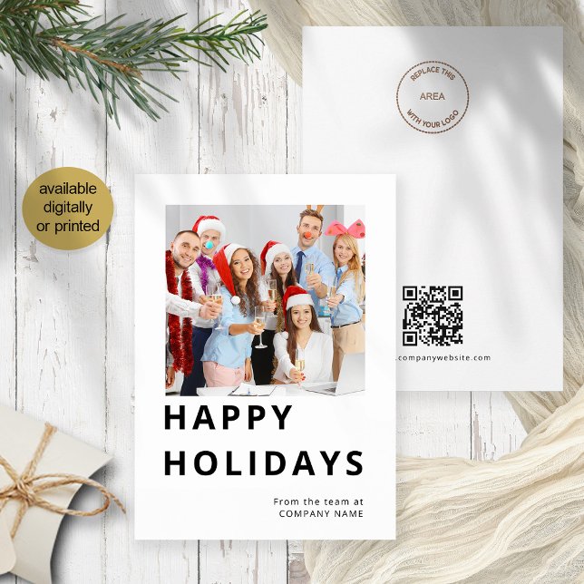 Happy Holidays Foto Business Logo QR Weihnachten (Front and back view)