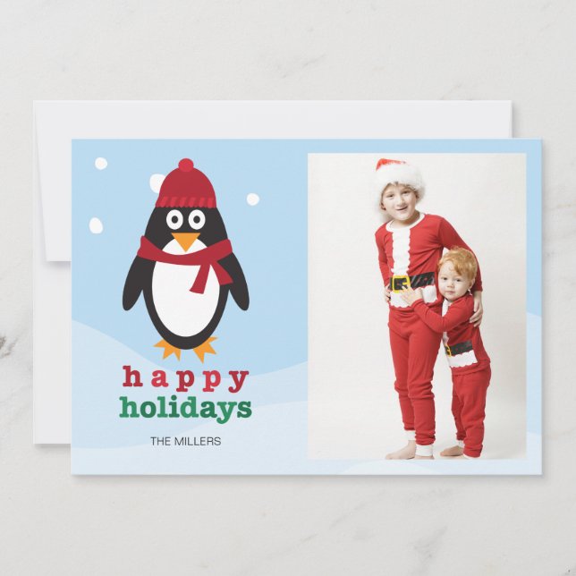 Happy Holidays Foto Card mit Pinguin - Weihnachten (Vorderseite)