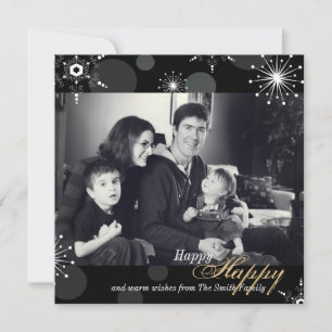 Happy Holidays Foto Card - Schwarz-weiße Schneeflo Feiertagskarte