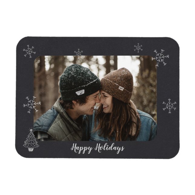 Happy Holidays Foto Chalkboard Design Schneeflocke Magnet (Horizontal)