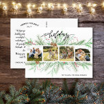Happy Holidays Foto Collage Woodland Pine Boughs Postkarte<br><div class="desc">Feiern Sie die Saison mit dieser lustigen Postkarte mit 4 Fotos, die von Kiefernstrassen und Kiefernsteinen gerahmt sind, und den handgeschriebenen Worten "Happy Holidays". Auf der Rückseite finden Sie Ihre eigene Note oder wenn Sie möchten, löschen Sie die typisierte Note und schreiben Sie jede Postkarte einzeln per Hand. Fügen Sie...</div>