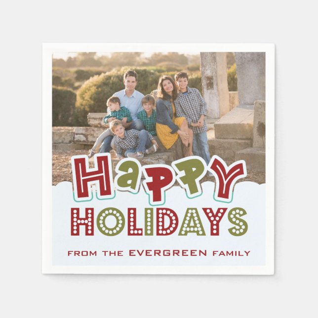 Happy Holidays Foto & Name Papierservietten (Vorderseite)