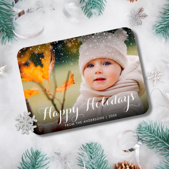 Happy Holidays Foto Schneeflocken Weihnachten Magnet (Von Creator hochgeladen)