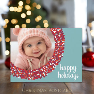 Happy Holidays Foto - Whimsical Beerenreath Feiertagspostkarte