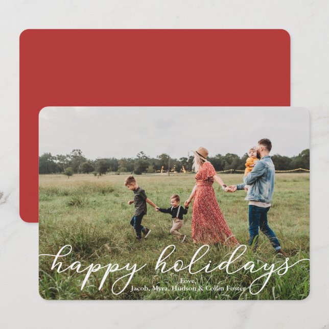 Happy Holidays Fotokarte mit Skript Einladung (Vorne/Hinten)