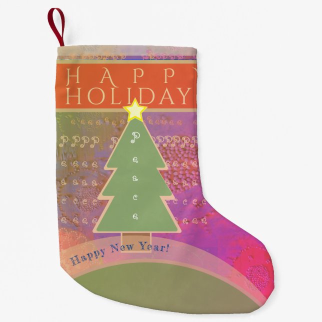 "Happy Holidays" Frieden und Glück im neuen Jahr Kleiner Weihnachtsstrumpf (Vorderseite)