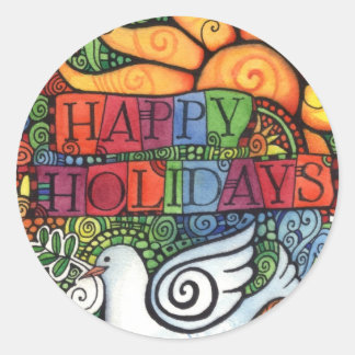 Happy Holidays Frohe Weihnachten Frieden Taube Runder Aufkleber