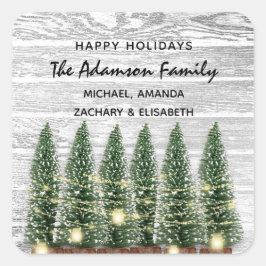 Happy Holidays Frohe Weihnachtsbaum Name Rustikal Quadratischer Aufkleber