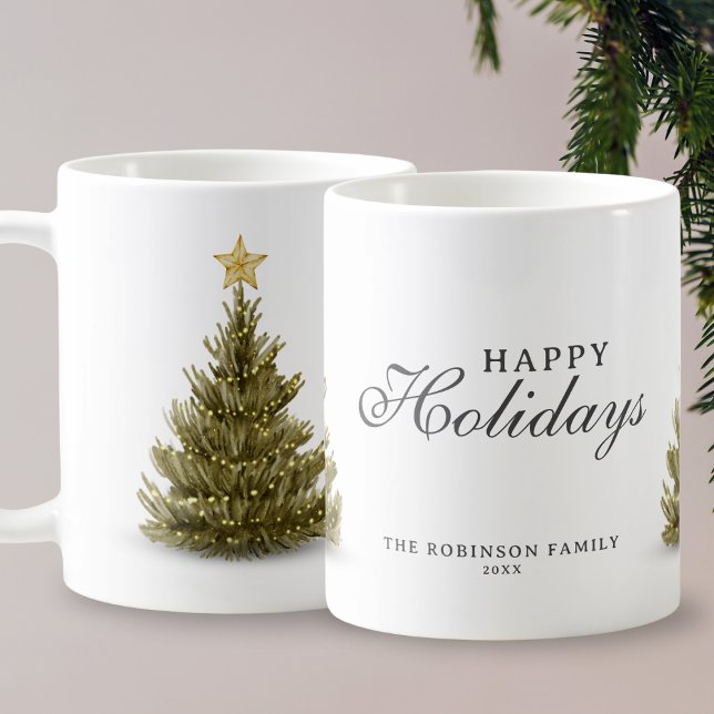 Happy Holidays Frohe Weihnachtsbaum Typografie Kaffeetasse (Von Creator hochgeladen)