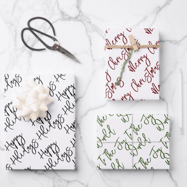 Happy Holidays Frohe Weihnachtsfreude für die Welt Geschenkpapier Set (Vorderseite)