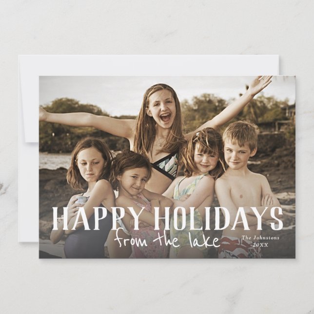 Happy Holidays from lake location photo card Karte (Vorderseite)
