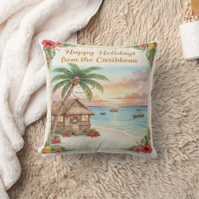 'Happy Holidays from the Caribbean' Throw Pillow Kissen (Decke)