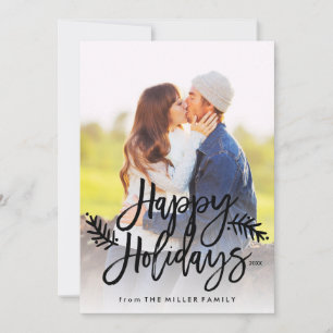 Happy Holidays Full Foto Chic Hand Letted Feiertagskarte
