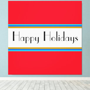 HAPPY HOLIDAYS Fun Bright Red White Blue Streifen Leinwanddruck