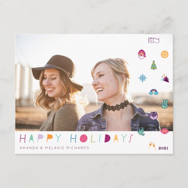Happy Holidays Fun Christmas Emoji Family Foto Postkarte (Vorderseite)