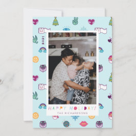 Happy Holidays Fun Christmas Emoji Pattern Foto Feiertagskarte