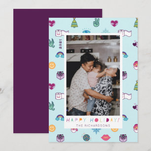 Happy Holidays Fun Christmas Emoji Pattern Foto Feiertagskarte