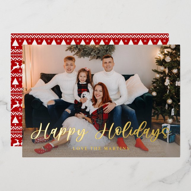 Happy Holidays Fun Script Foto Card Folieneinladung (Vorderseite/Rückseite)