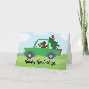 Happy Holidays Funny Dog in Car Karte