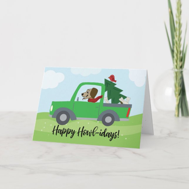 Happy Holidays Funny Dog in Car Karte (Vorderseite)