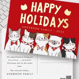Happy Holidays Funny Niedlich Cats Caroling Folien Feiertagspostkarte