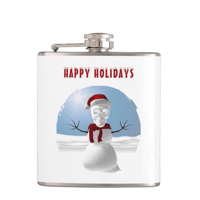 Happy Holidays. Funny skull-head snowman Flachmann (Vorderseite)