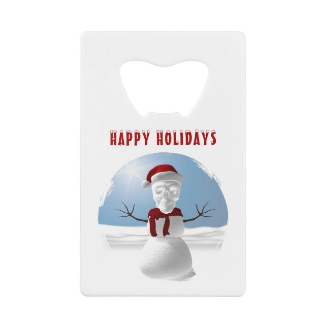 Happy Holidays. Funny skull-head snowman Geldbeutel Flaschenöffner (Vorderseite)