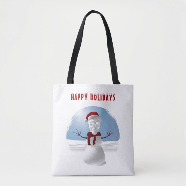 Happy Holidays. Funny skull-head snowman Tasche (Vorderseite)