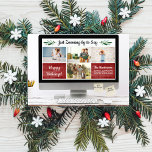 Happy Holidays Funny Zoom Quarantine Fotolage Feiertagskarte<br><div class="desc">Mit dieser lustigen Karte mit einem Zoomcomputer-Bildschirm und 4 Ihrer Lieblings-Fotos und 2 individuellen Klebezetteln macht sich die Urlaubskarte dieses Jahr gut. Personalisieren Sie Ihre eigene Schlagzeile und Ihren eigenen Text. Die Rückseite weist ein rotes und weißes Polka-Punktmuster auf. Eine lustige Weihnachts-, Silvester- oder Feiertagskarte, die so zeitnah, angemessen und...</div>