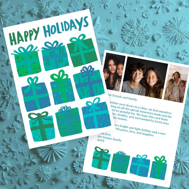 HAPPY HOLIDAYS Gaben Weihnachten CUSTOM 3 Fotos (HAPPY HOLIDAYS Gifts Christmas CUSTOM 3 Photos Holiday Letter Card
)