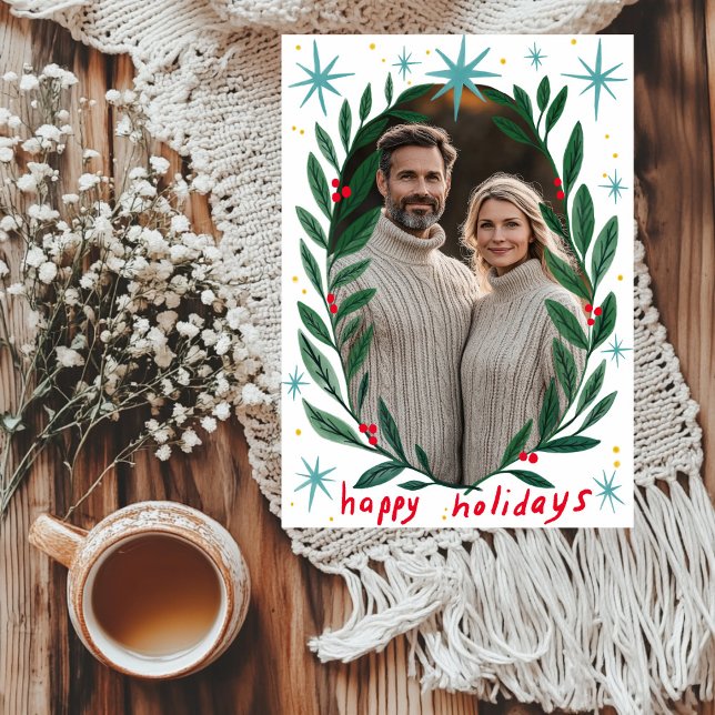 Happy Holidays Garland CUSTOM FOTO Weihnachten (Happy Holidays Garland hand Drawn CUSTOM PHOTO Christmas Holiday Card
)