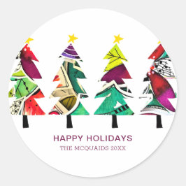 Happy Holidays Gemusterte Weihnachtsbaumen Runder Aufkleber