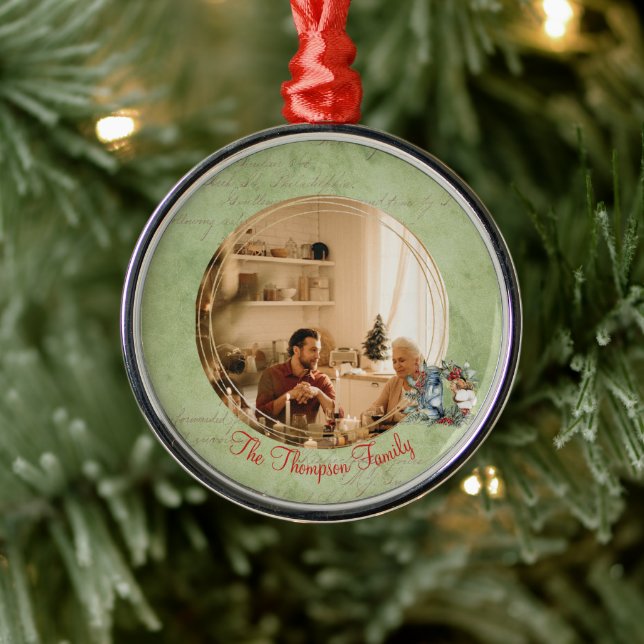 Happy Holidays Gerahmtes Foto Frohe Weihnachtsfami Ornament Aus Metall (Baum)